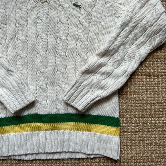 Vintage IZOD Wallachs Lacoste Cable Knit V-Neck Preppy Tennis Sweater Size XL - Picture 3 of 5